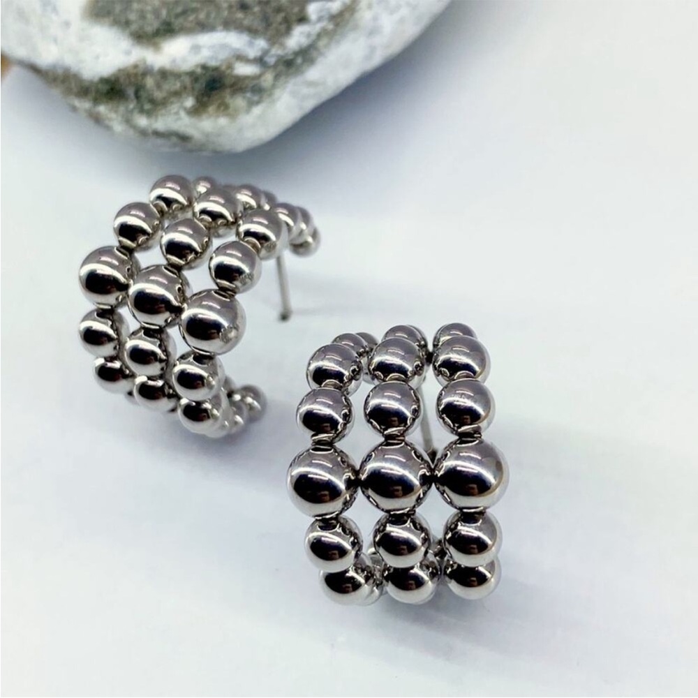 Anthropologie Silver Bubble Earrings Hoop Earrings - Picture 2 of 4